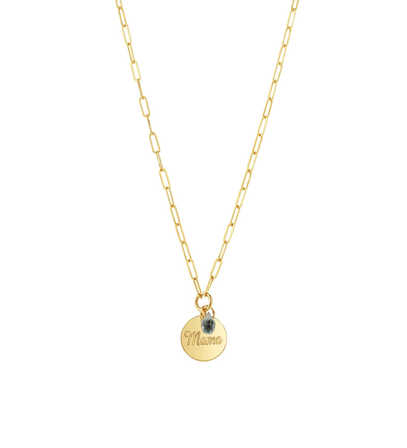 Cause We Care-Paperclip Mama Disc Necklace-Necklaces-14k Gold Filled, Blue Topaz-Blue Ruby Jewellery-Vancouver Canada