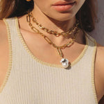 Paradise Palm Necklace-Necklaces-Martha Calvo-14k Gold Plated, Freshwater Pearls-Blue Ruby Jewellery-Vancouver-Canada