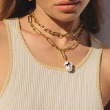 Paradise Palm Necklace-Necklaces-Martha Calvo-14k Gold Plated, Freshwater Pearls-Blue Ruby Jewellery-Vancouver-Canada