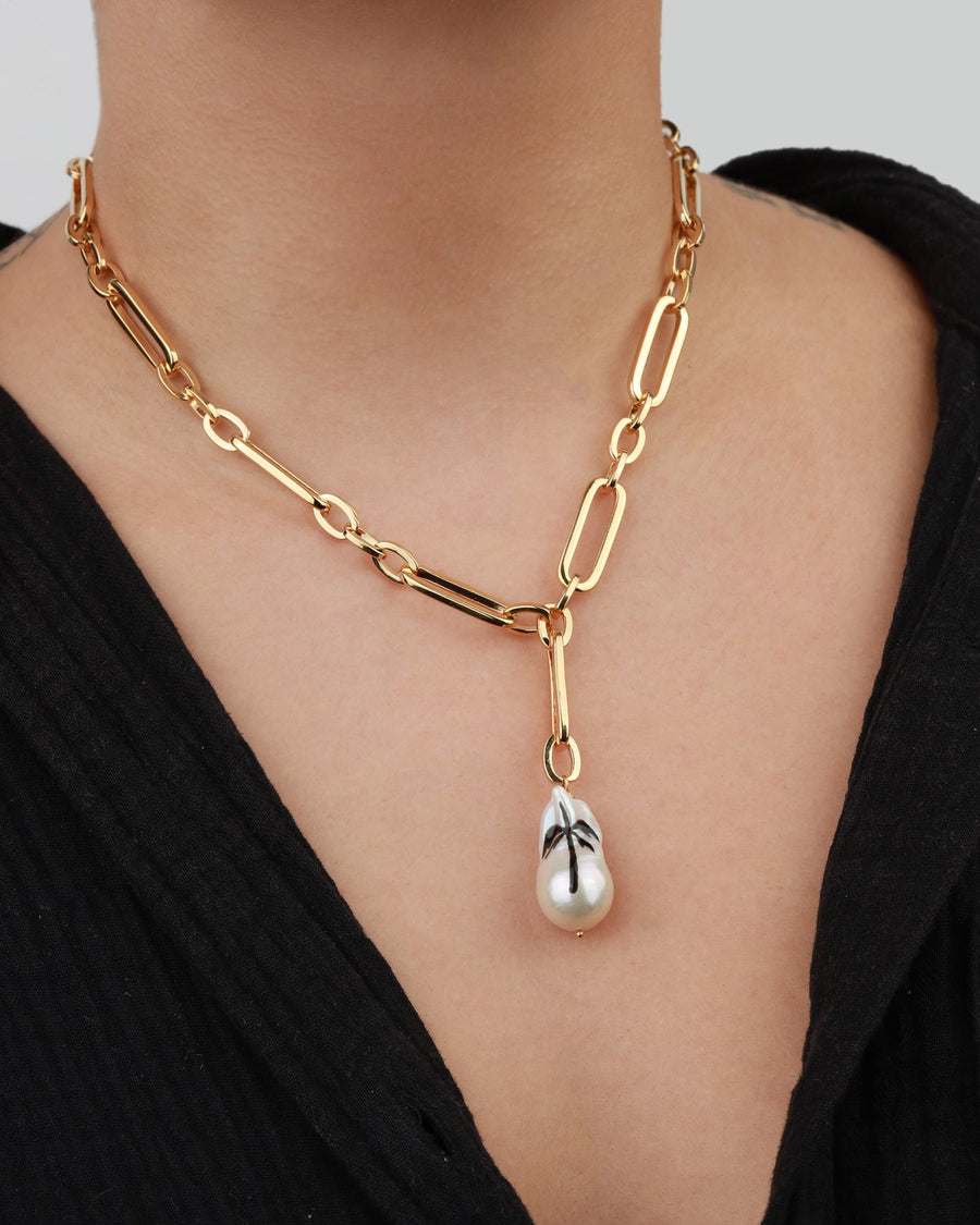 Paradise Palm Necklace 14k Gold Plated, Freshwater Pearls