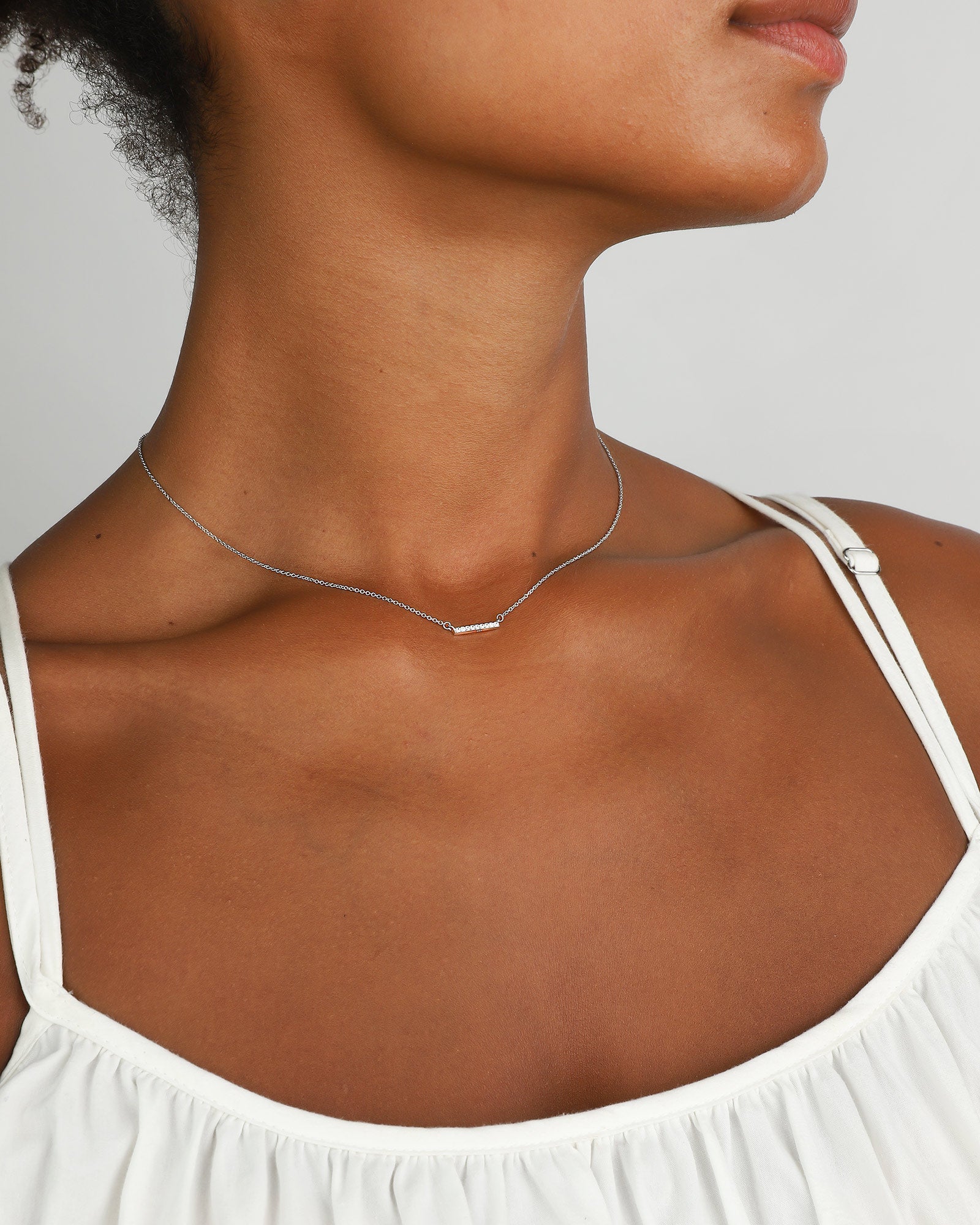 Quiet Icon-Pave Bar Necklace-Necklaces-Rhodium Plated Sterling Silver, Cubic Zirconia-Blue Ruby Jewellery-Vancouver Canada