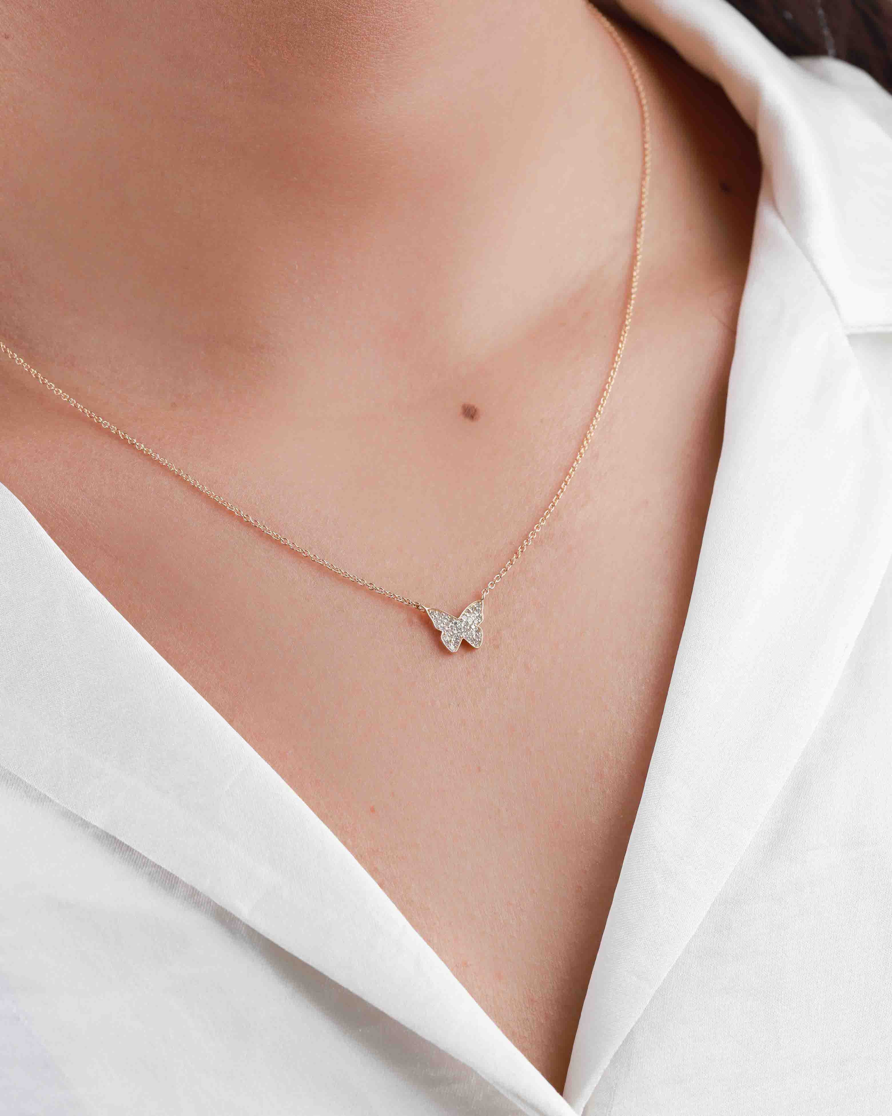Goldhive Pave Butterfly Necklace 14k Yellow Gold Blue Ruby Jewellery Canada