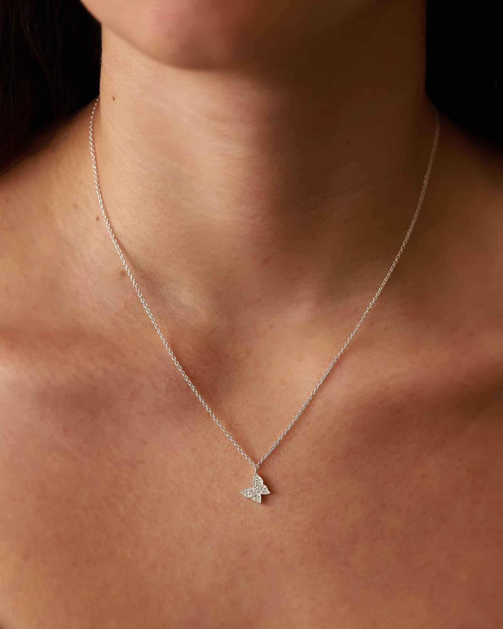 Tashi-Pavé Butterfly Necklace-Necklaces-Sterling Silver, Cubic Zirconia-Butterfly-Blue Ruby Jewellery-Vancouver Canada