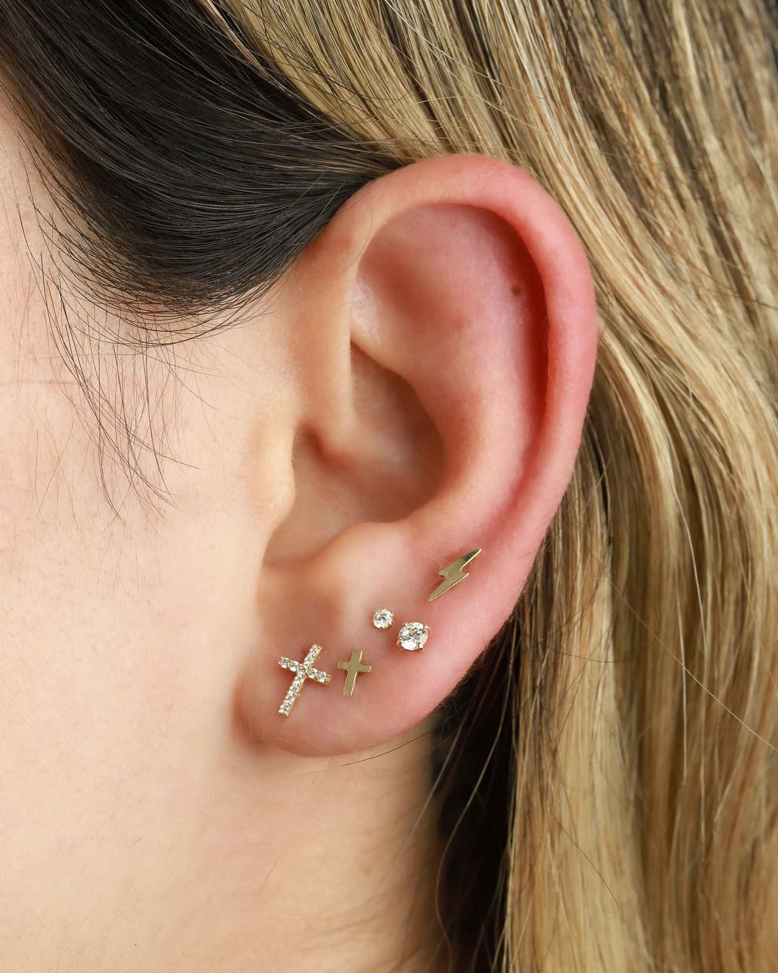 Valley of the Fine-Pavé Cross Stud-Earrings-10k Yellow Gold, Cubic Zirconia-Blue Ruby Jewellery-Vancouver Canada