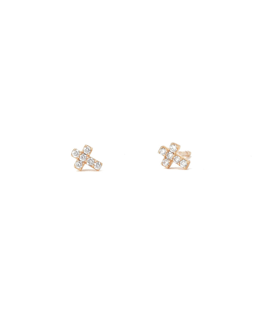 Pave Cross Studs-Earrings-Goldhive-14k Yellow Gold-Blue Ruby Jewellery-Vancouver-Canada