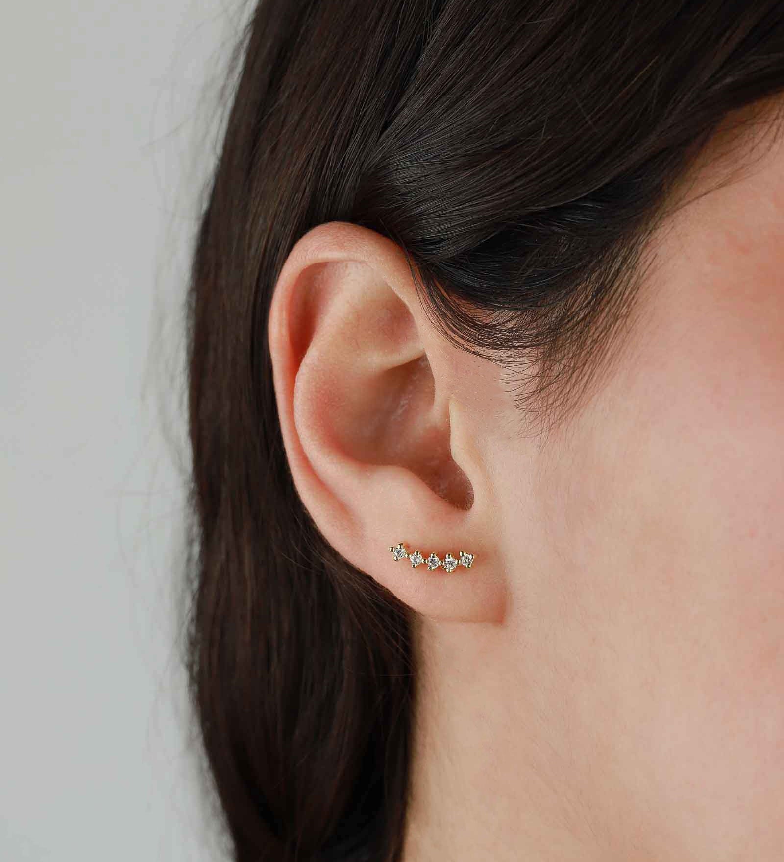 Tashi-Pavé Curve Climbers-Earrings-14k Gold Vermeil, Cubic Zirconia-Blue Ruby Jewellery-Vancouver Canada