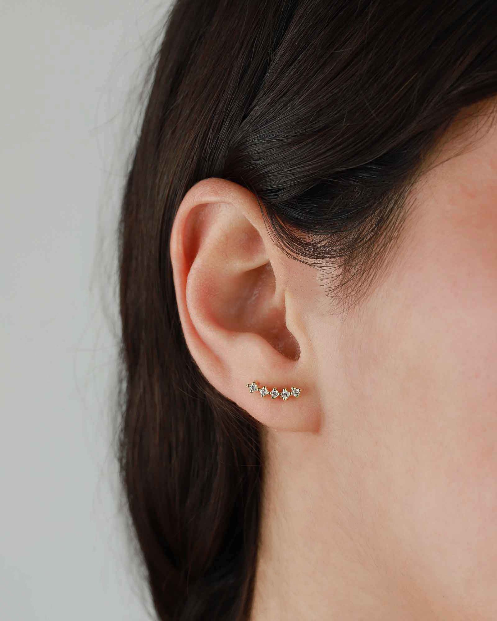 Tashi Pavé Curve Climbers 14k Gold Vermeil, Cubic Zirconia Blue