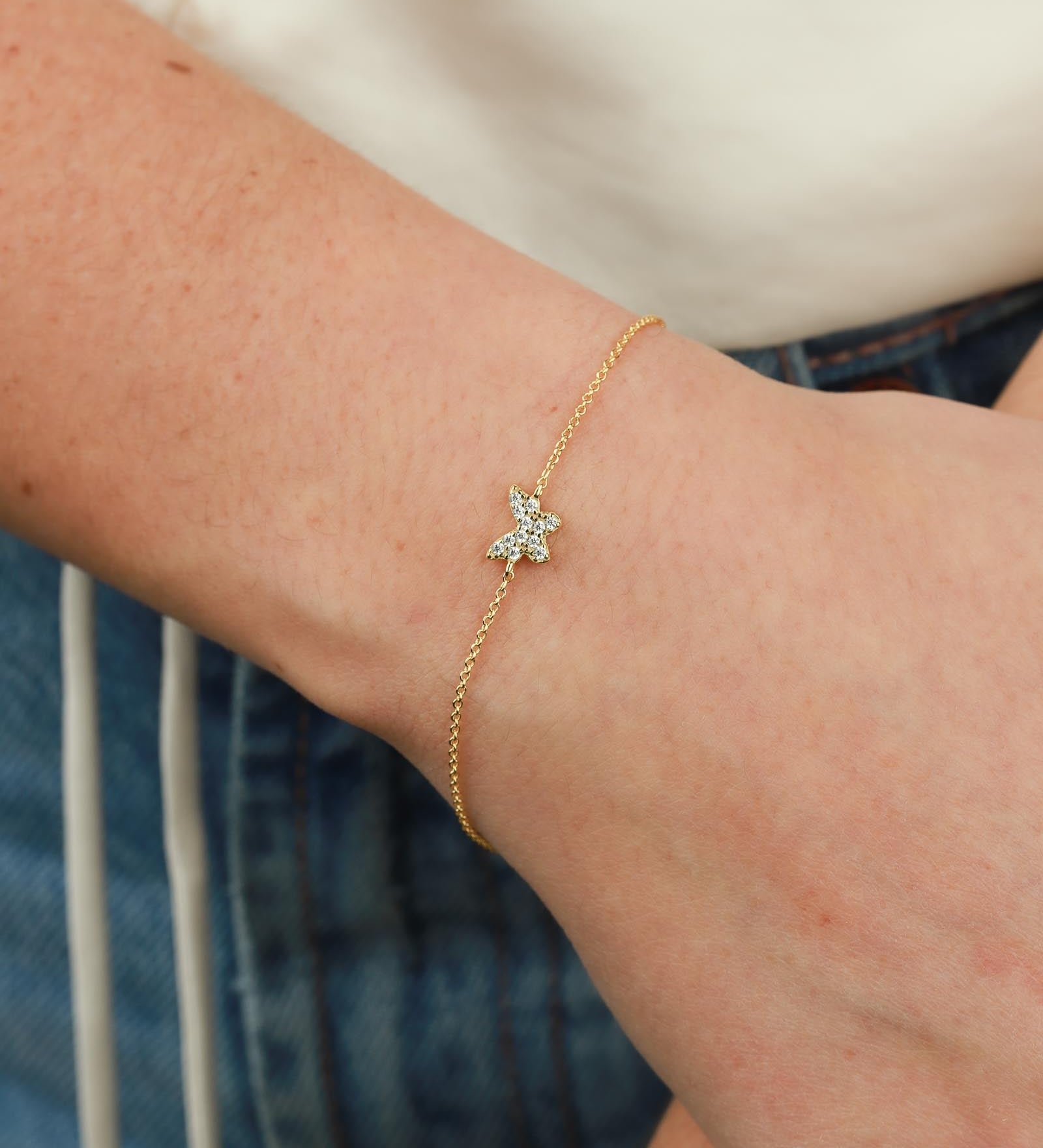 Quiet Icon-Pavé CZ Butterfly Bracelet-Bracelets-14k Gold Vermeil, Cubic Zirconia-Blue Ruby Jewellery-Vancouver Canada