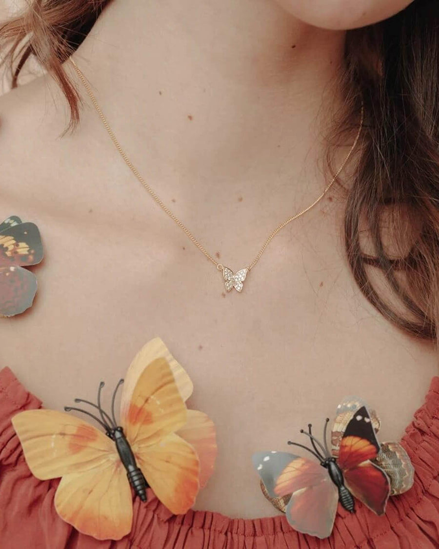 Quiet Icon-Pavé CZ Butterfly Necklace-Necklaces-14k Gold Vermeil, Cubic Zirconia-Blue Ruby Jewellery-Vancouver Canada