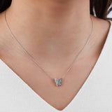 Quiet Icon-Pavé CZ Butterfly Necklace-Necklaces-Rhodium Plated Sterling Silver, Cubic Zirconia-Blue Ruby Jewellery-Vancouver Canada