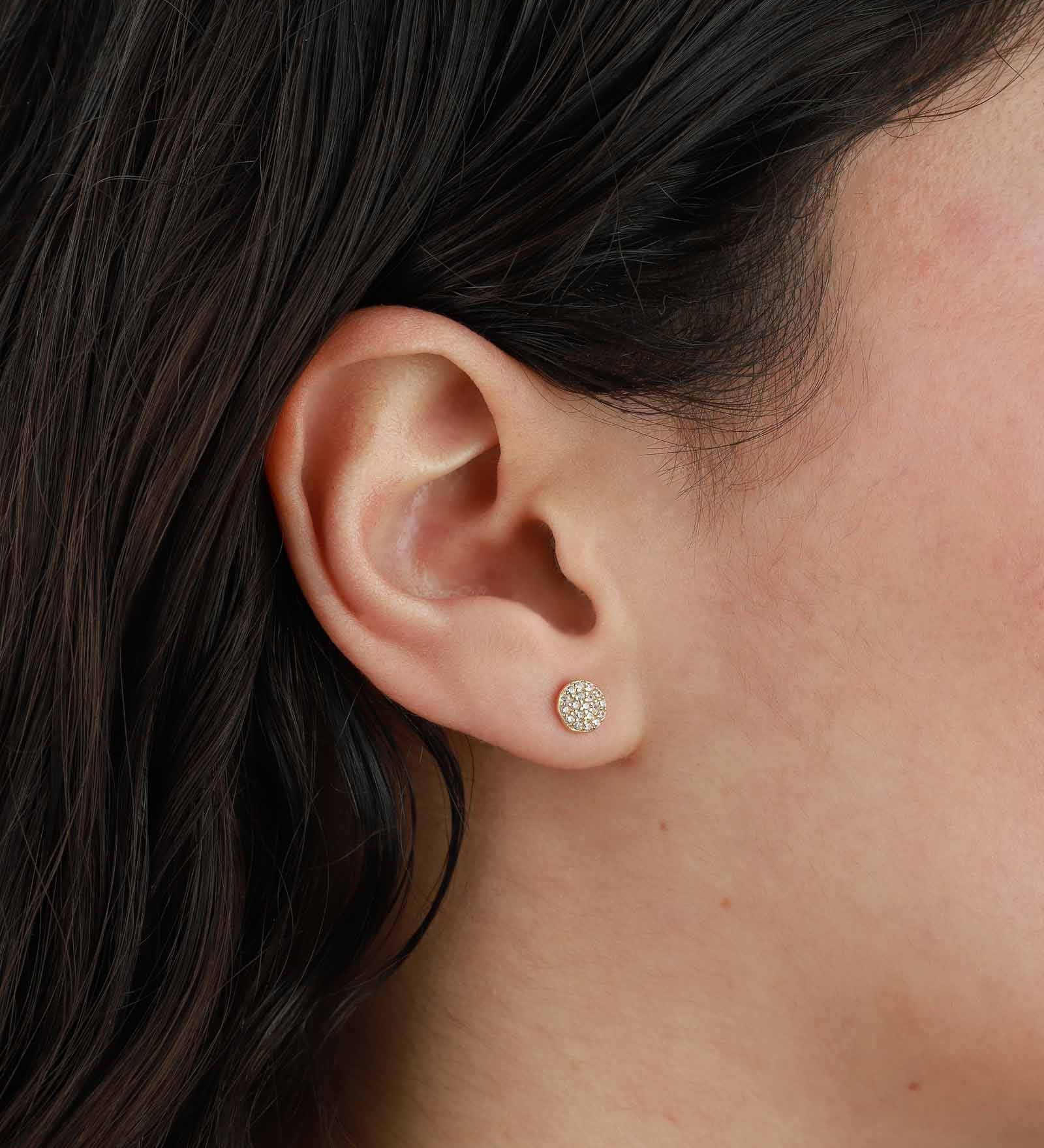 Kris Nations-Pavé Disc Stud Earrings-Earrings-18k Gold Vermeil, Cubic Zirconia-Blue Ruby Jewellery-Vancouver Canada