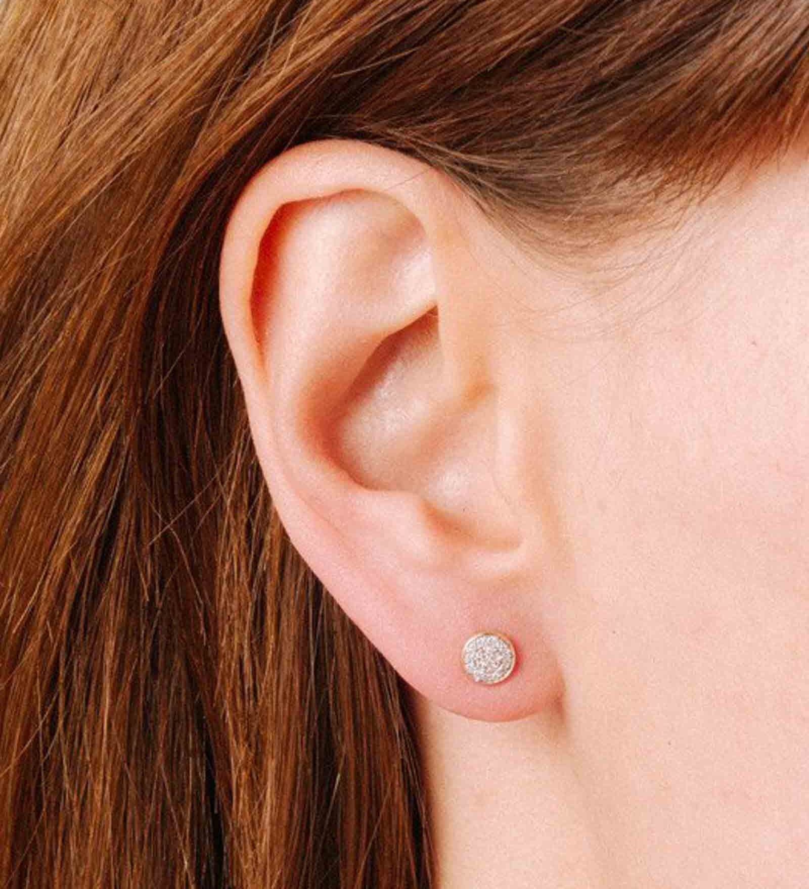 Adina Reyter-Pavé Disc Studs-Earrings-Sterling Silver, Diamond-Blue Ruby Jewellery-Vancouver Canada