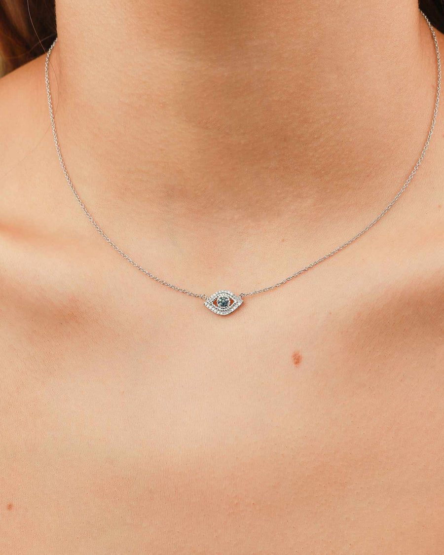 Adina Reyter-Pavé Evil Eye Necklace-Necklaces-Sterling Silver, White and Blue Diamond-Blue Ruby Jewellery-Vancouver Canada