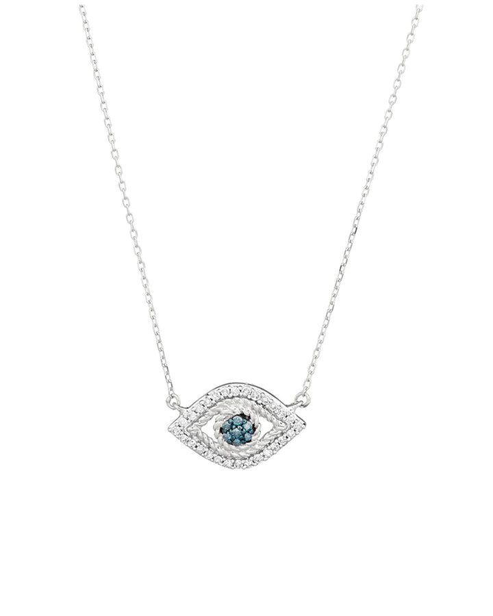 Adina Reyter-Pavé Evil Eye Necklace-Necklaces-Sterling Silver, White and Blue Diamond-Blue Ruby Jewellery-Vancouver Canada