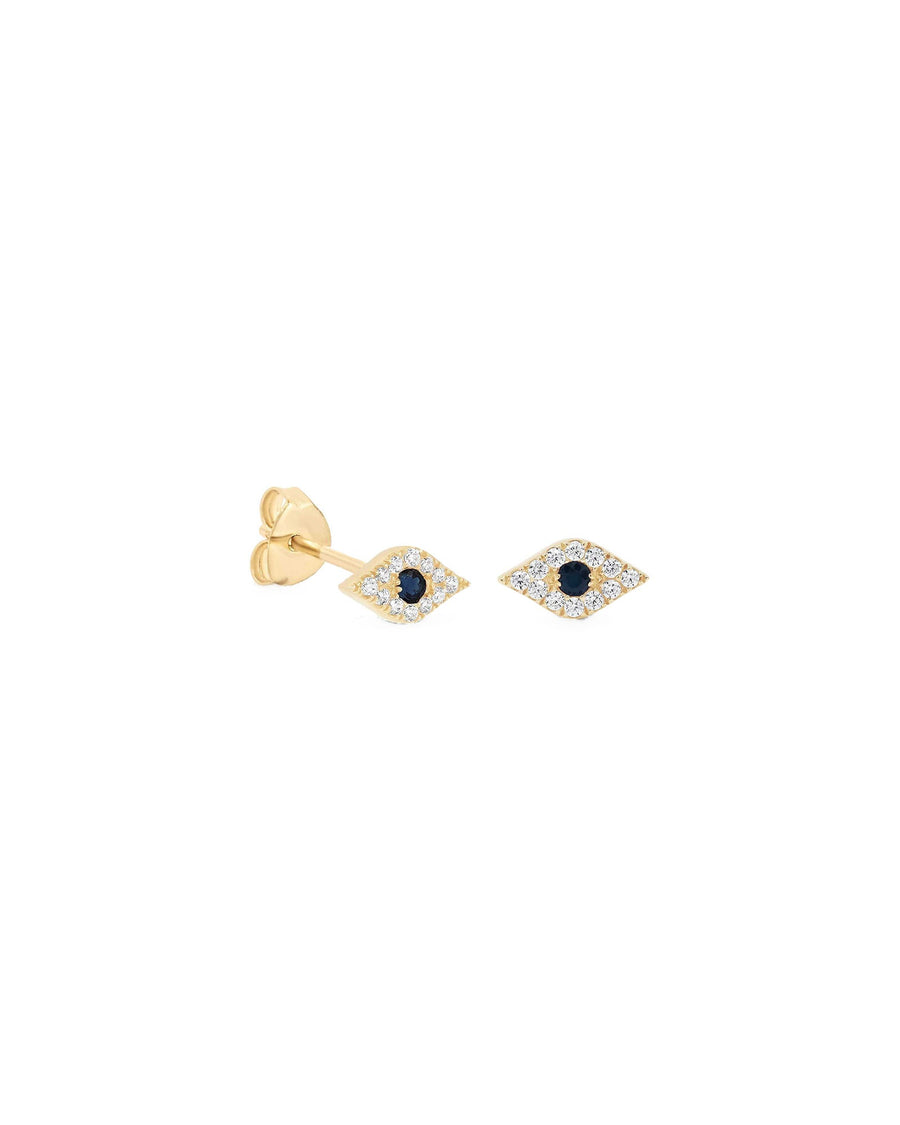 Quiet Icon-Pavé Evil Eye Stud-Earrings-14k Gold Vermeil, White Cubic Zirconia, Blue Cubic Zirconia-Blue Ruby Jewellery-Vancouver Canada