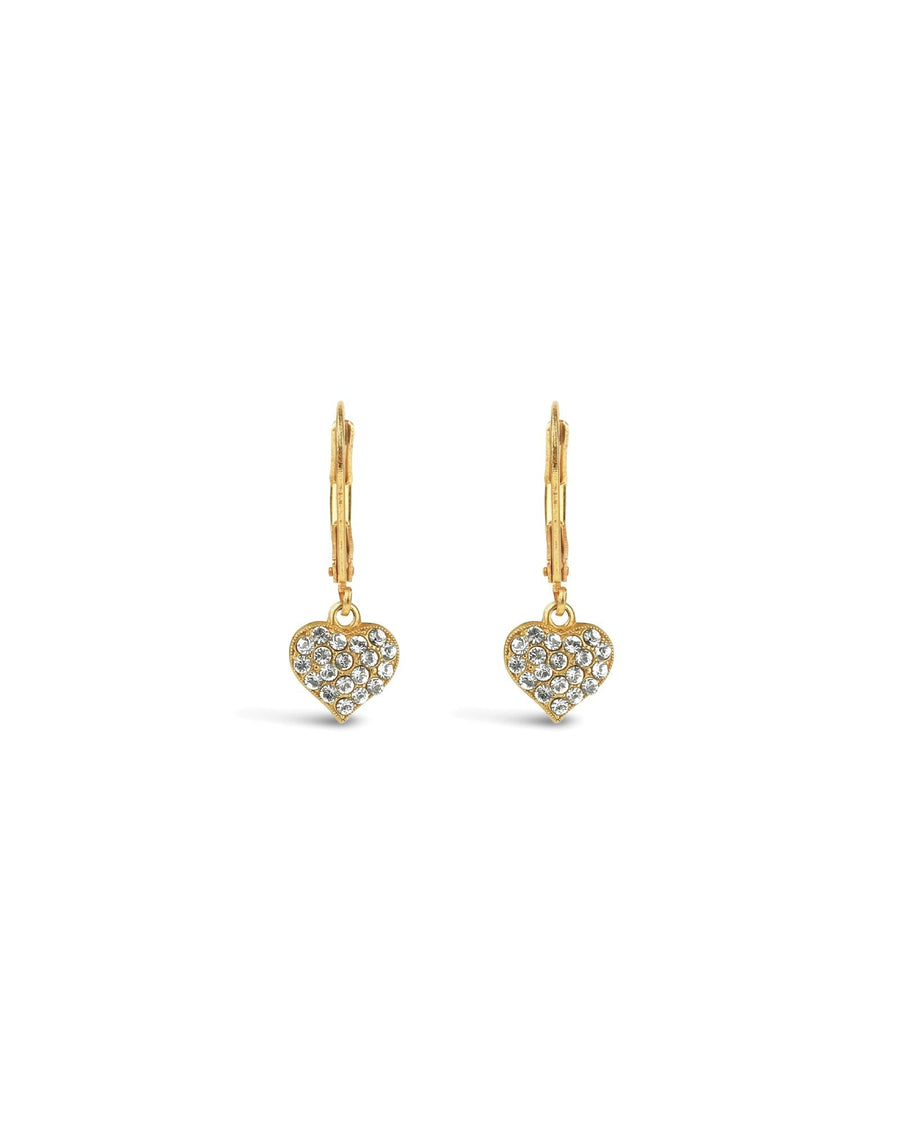 La Vie Parisienne-Pave Heart Hooks-Earrings-14k Gold Plated, White Crystal-Blue Ruby Jewellery-Vancouver Canada