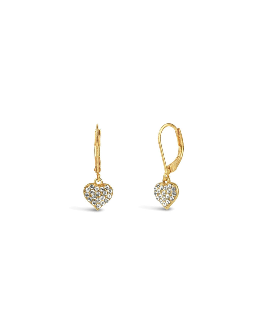 La Vie Parisienne-Pave Heart Hooks-Earrings-14k Gold Plated, White Crystal-Blue Ruby Jewellery-Vancouver Canada