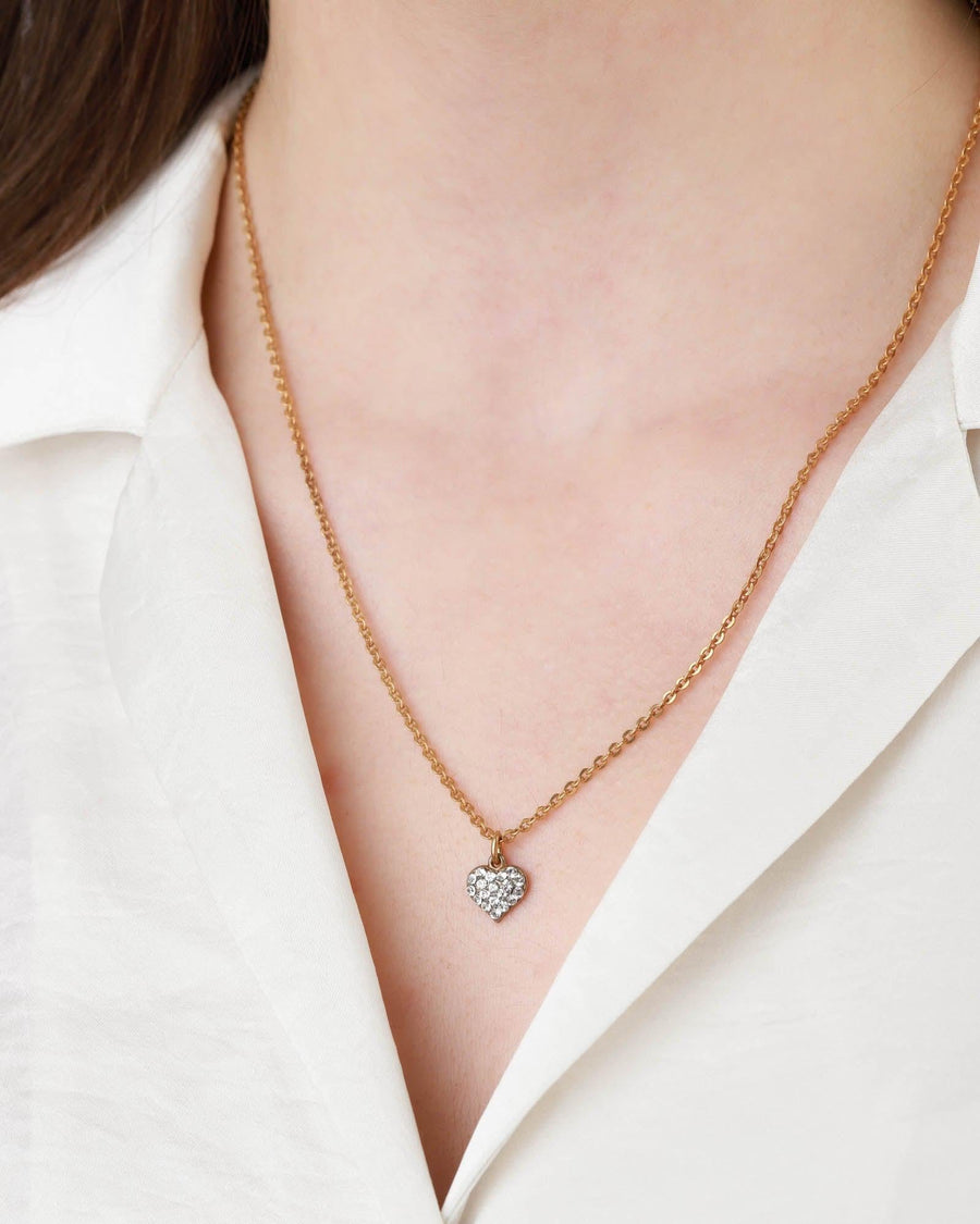 La Vie Parisienne-Pave Heart Necklace-Necklaces-14k Gold Plated, White Crystal-Blue Ruby Jewellery-Vancouver Canada