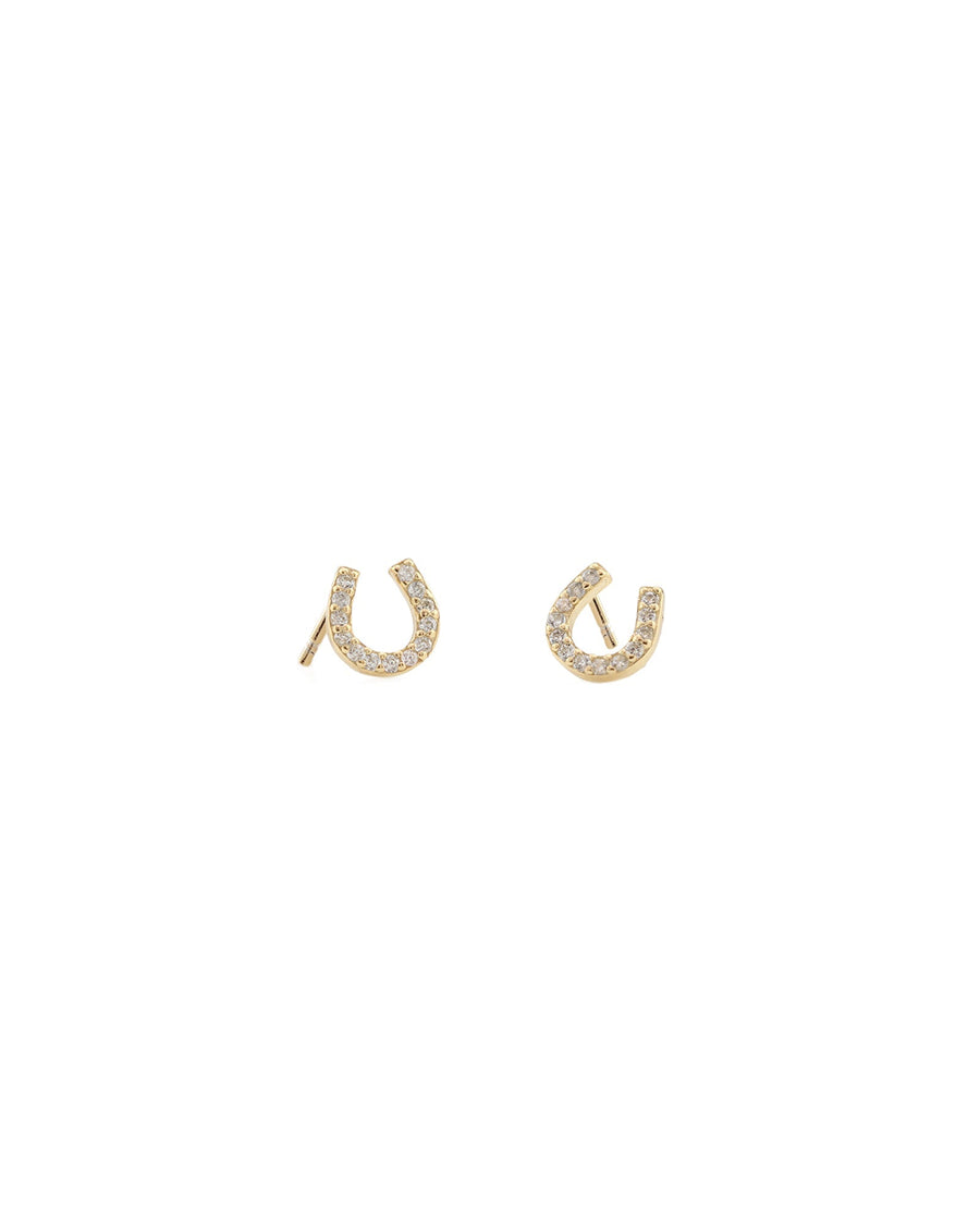 Kris Nations-Pavé Horseshoe Stud Earrings-Earrings-18k Gold Vermeil, Cubic Zirconia-Blue Ruby Jewellery-Vancouver Canada
