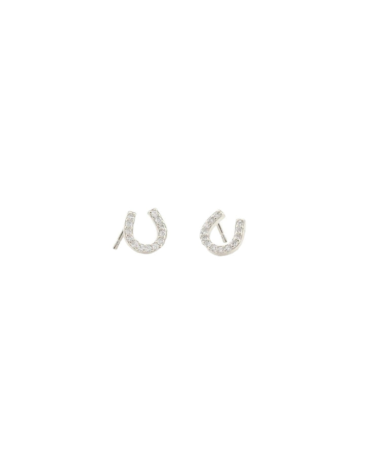 Kris Nations-Pave Horseshoe Studs-Earrings-Sterling Silver, Cubic Zirconia-Blue Ruby Jewellery-Vancouver Canada