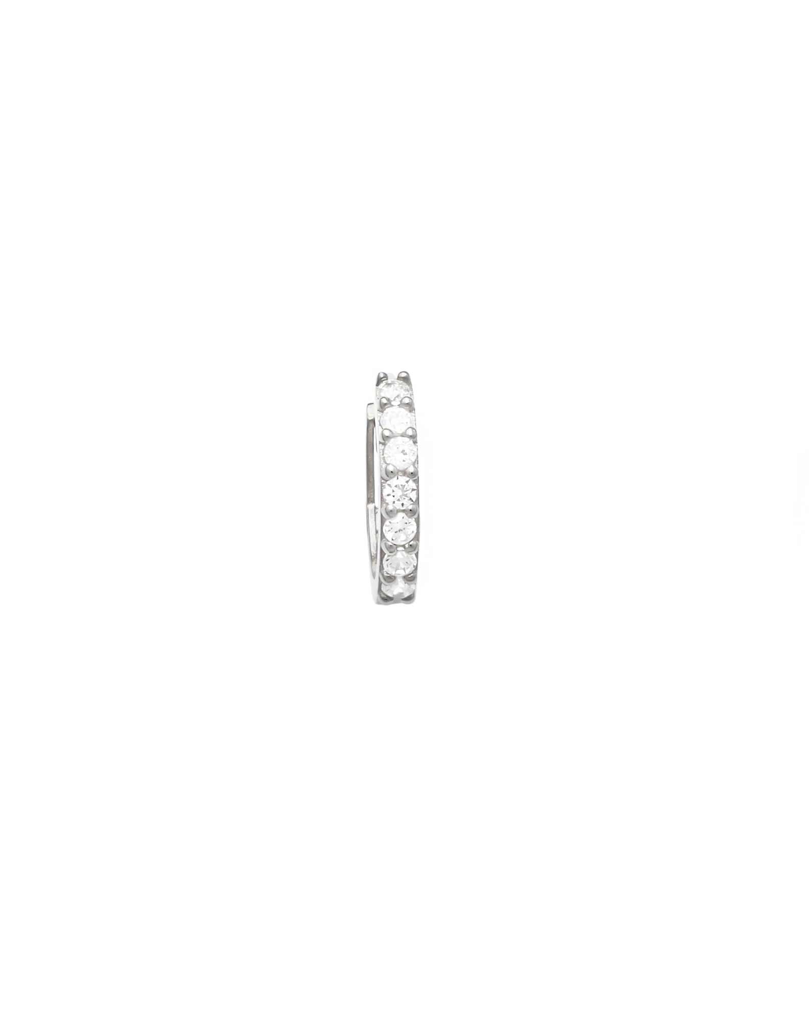 Valley of the Fine-Pavé Huggie I 11mm-Earrings-10k White Gold, Cubic Zirconia-Blue Ruby Jewellery-Vancouver Canada