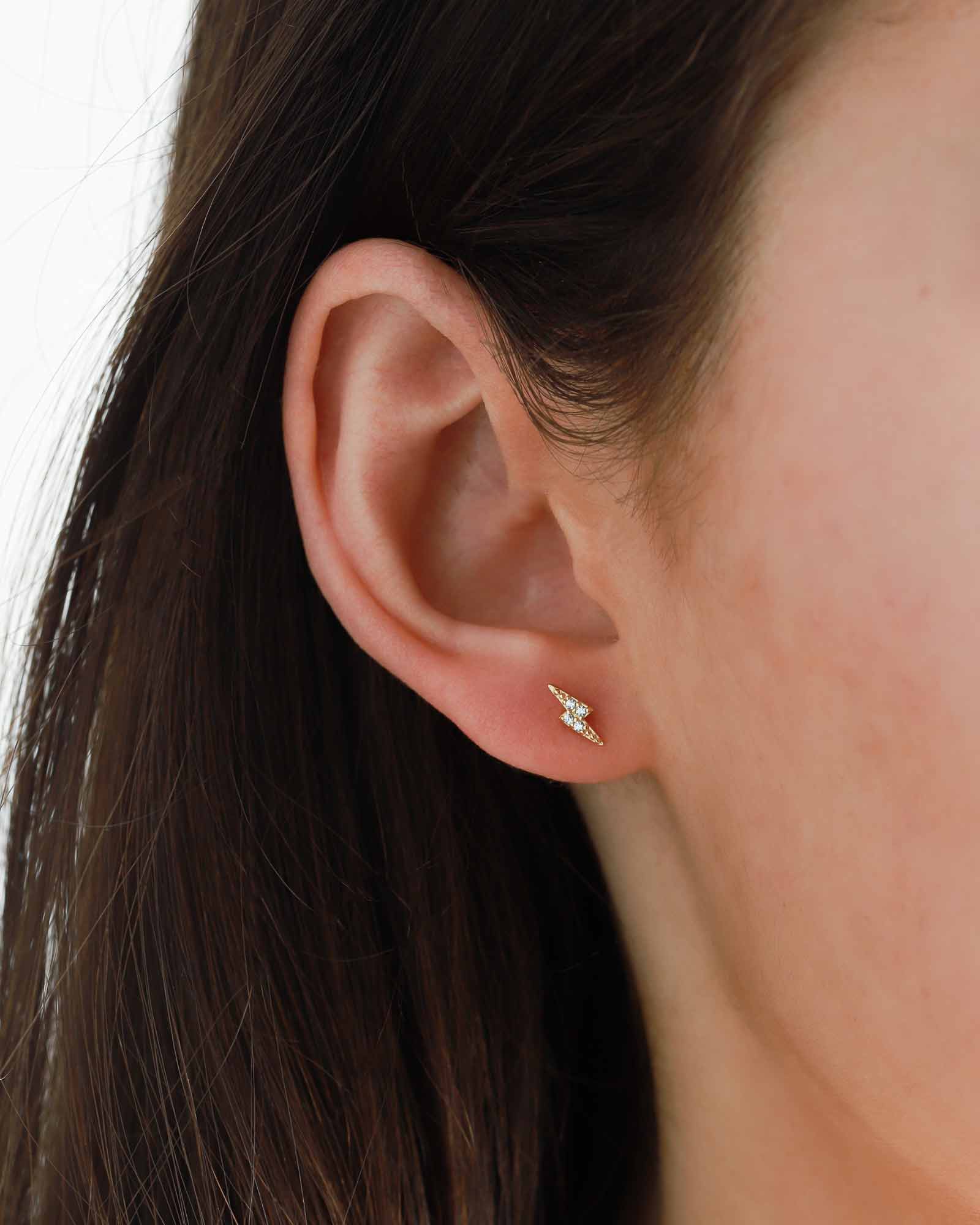 Kris Nations-Pavé Lightning Bolt Stud Earrings-Earrings-18k Gold Vermeil, Cubic Zirconia-Blue Ruby Jewellery-Vancouver Canada
