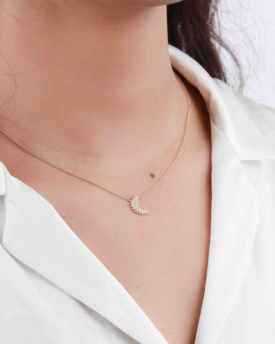 Pave Moon Necklace-Necklaces-Goldhive-14k Yellow Gold-Blue Ruby Jewellery-Vancouver-Canada