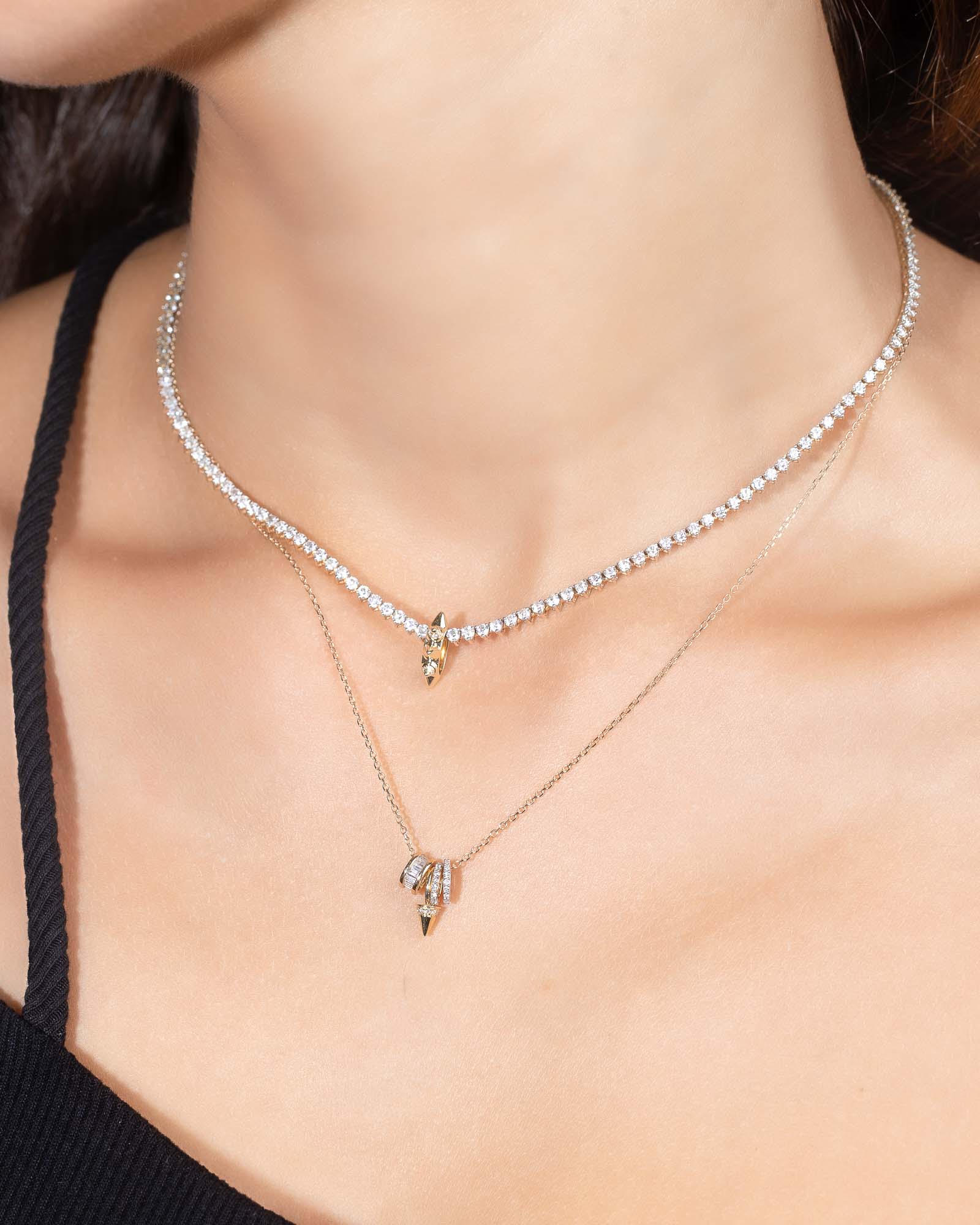 Pavé Mosh Pit Necklace-Necklaces-Adina Reyter-14k Yellow Gold, Diamond-Blue Ruby Jewellery-Vancouver-Canada
