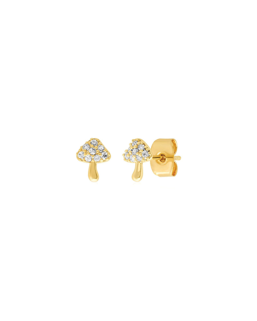 Quiet Icon-Pave Mushroom Studs-Earrings-14k Gold Vermeil, Cubic Zirconia-Blue Ruby Jewellery-Vancouver Canada