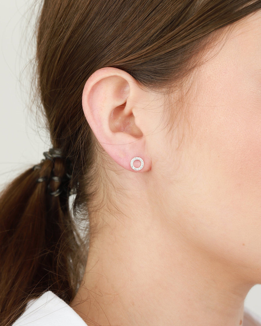 Pave circle stud earrings sale