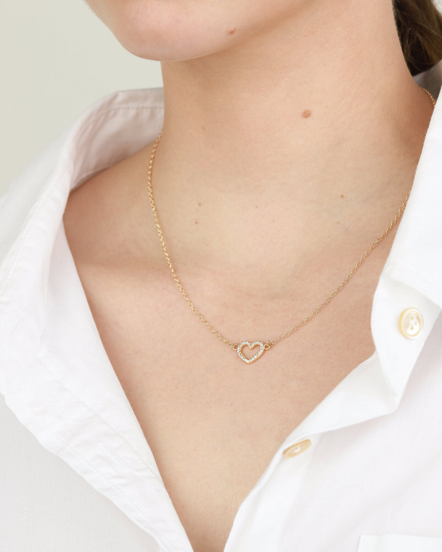 Kris Nations-Pavé Open Heart Necklace-Necklaces-18k Gold Vermeil, Cubic Zirconia-Blue Ruby Jewellery-Vancouver Canada