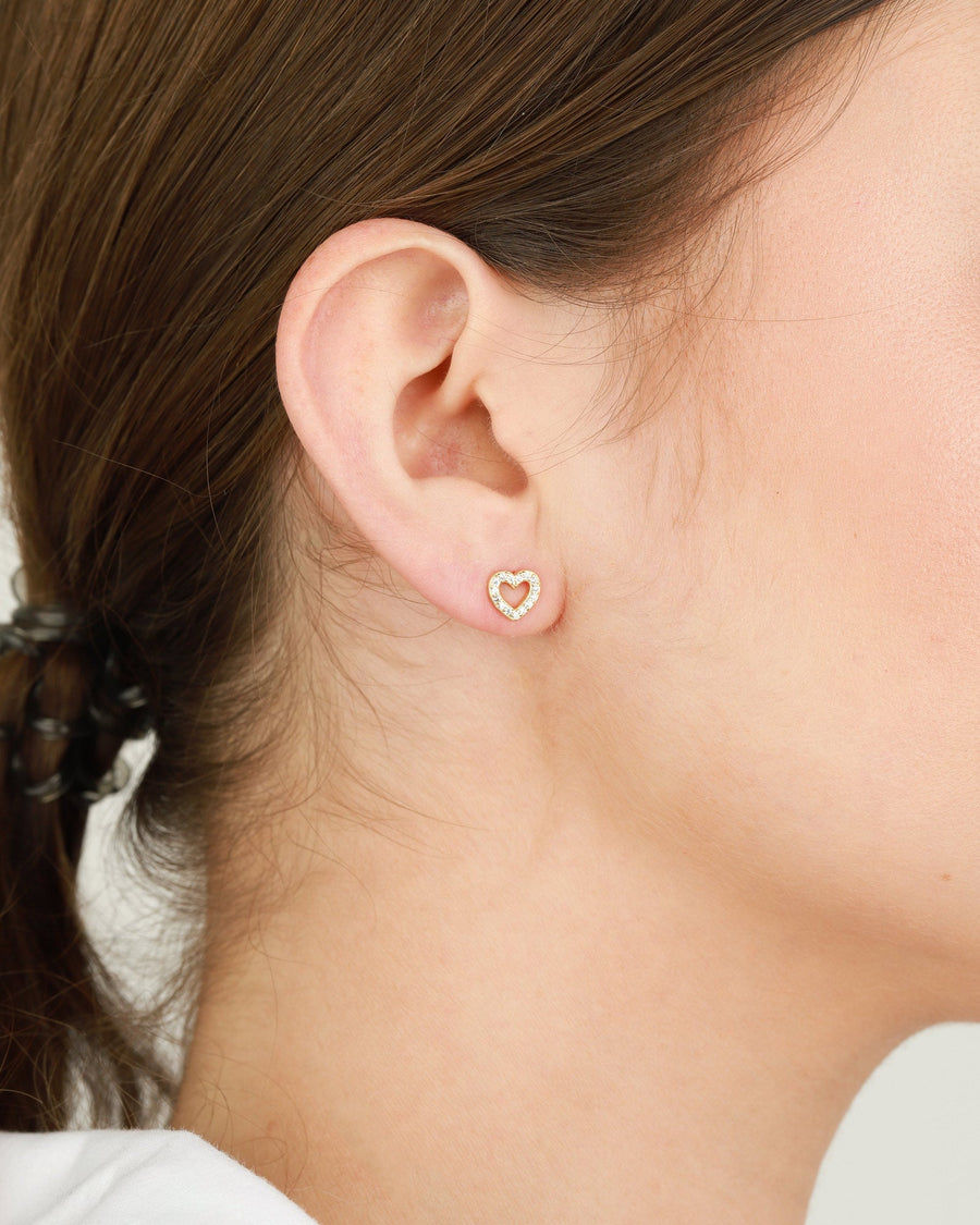Kris Nations-Pavé Open Heart Stud-Earrings-18k Gold Vermeil, Cubic Zirconia-Blue Ruby Jewellery-Vancouver Canada