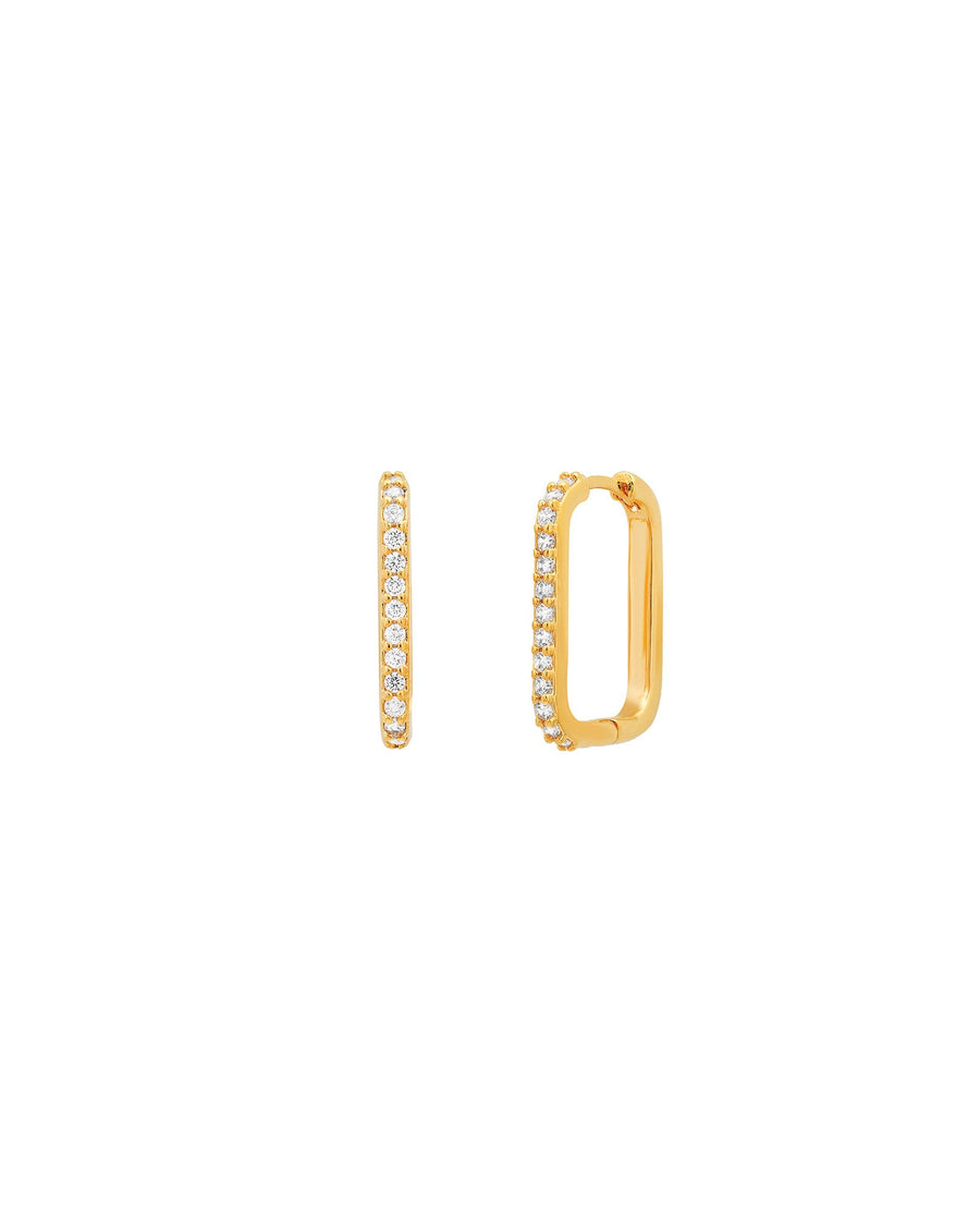 Tai-Pavé Rectangular Huggies-Earrings-Gold Plated, Cubic Zirconia-Blue Ruby Jewellery-Vancouver Canada