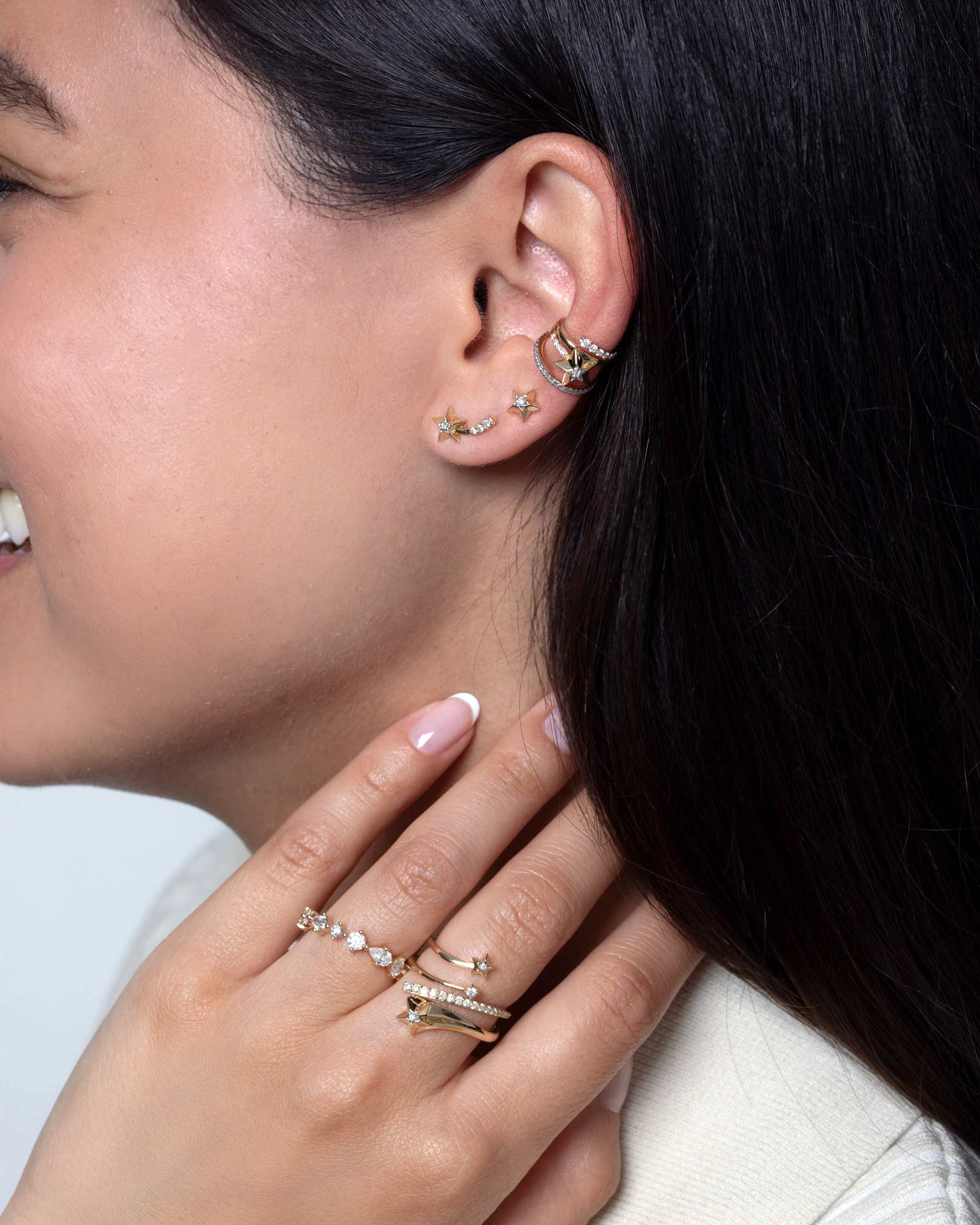 Adina Reyter-Pavé Shooting Star Stud-Earrings-14k Yellow Gold, Diamond-Blue Ruby Jewellery-Vancouver Canada