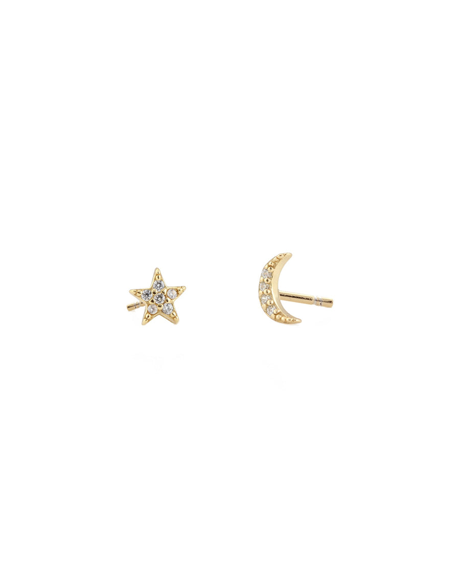 Kris Nations-Pavé Star + Moon Stud Earrings-Earrings-18k Gold Vermeil, Cubic Zirconia-Blue Ruby Jewellery-Vancouver Canada