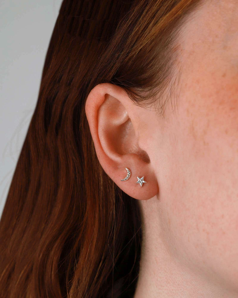 Kris Nations-Pavé Star + Moon Stud Earrings-Earrings-Silver, Cubic Zirconia-Blue Ruby Jewellery-Vancouver Canada