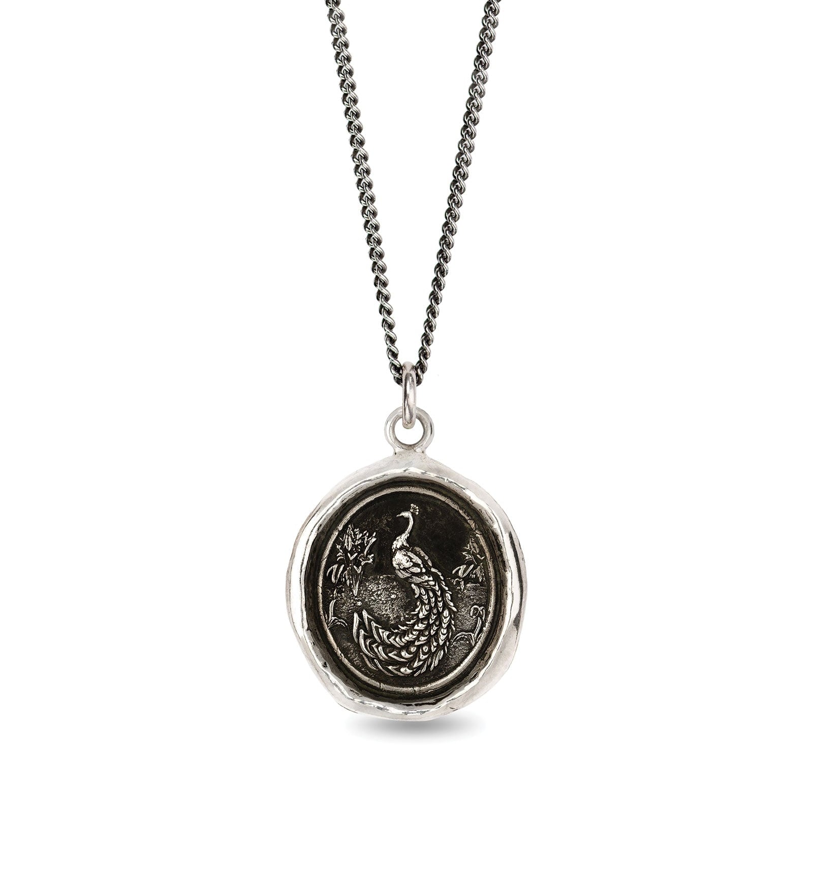 Peacock Talisman-Oxidized Sterling Silver-Blue Ruby Jewellery-Vancouver Canada