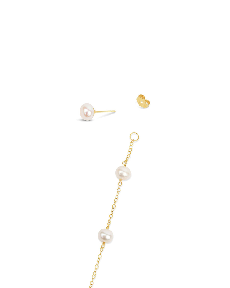 Poppy Rose-Pearl 5 Drop Studs-Earrings-14k Gold-fill, Freshwater Pearl-Blue Ruby Jewellery-Vancouver Canada