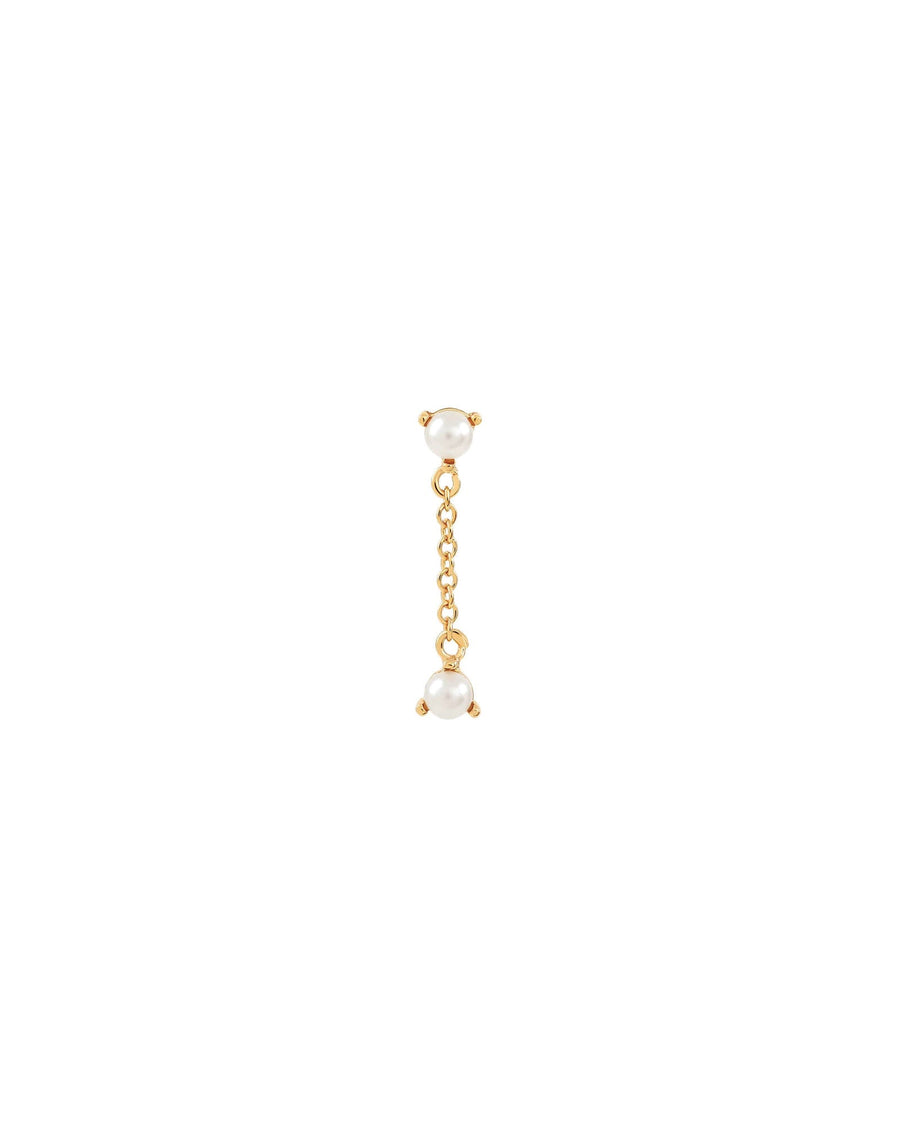 Quiet Icon-Pearl Chain Drop Stud-Earrings-14k Gold Vermeil, White Pearl-Blue Ruby Jewellery-Vancouver Canada
