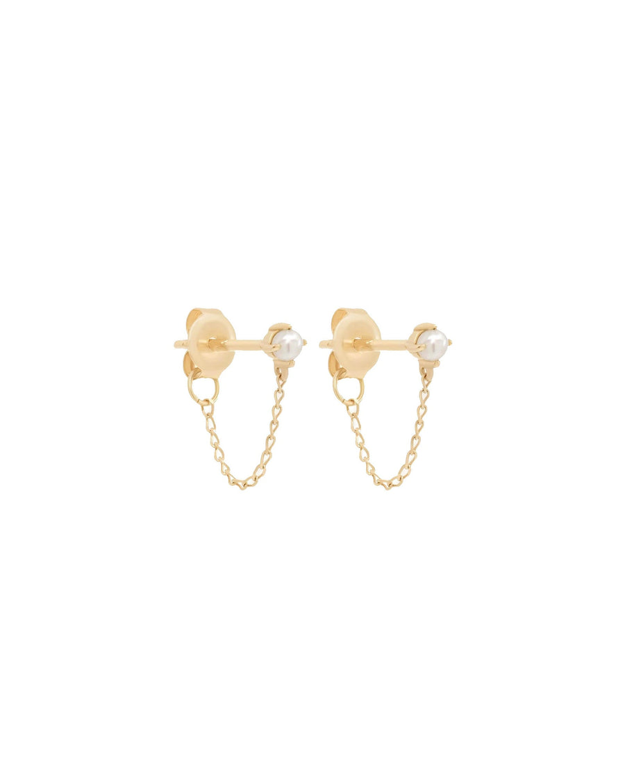 Quiet Icon-Pearl Chain Drop Studs-Earrings-14k Gold Vermeil, White Pearl-Blue Ruby Jewellery-Vancouver Canada