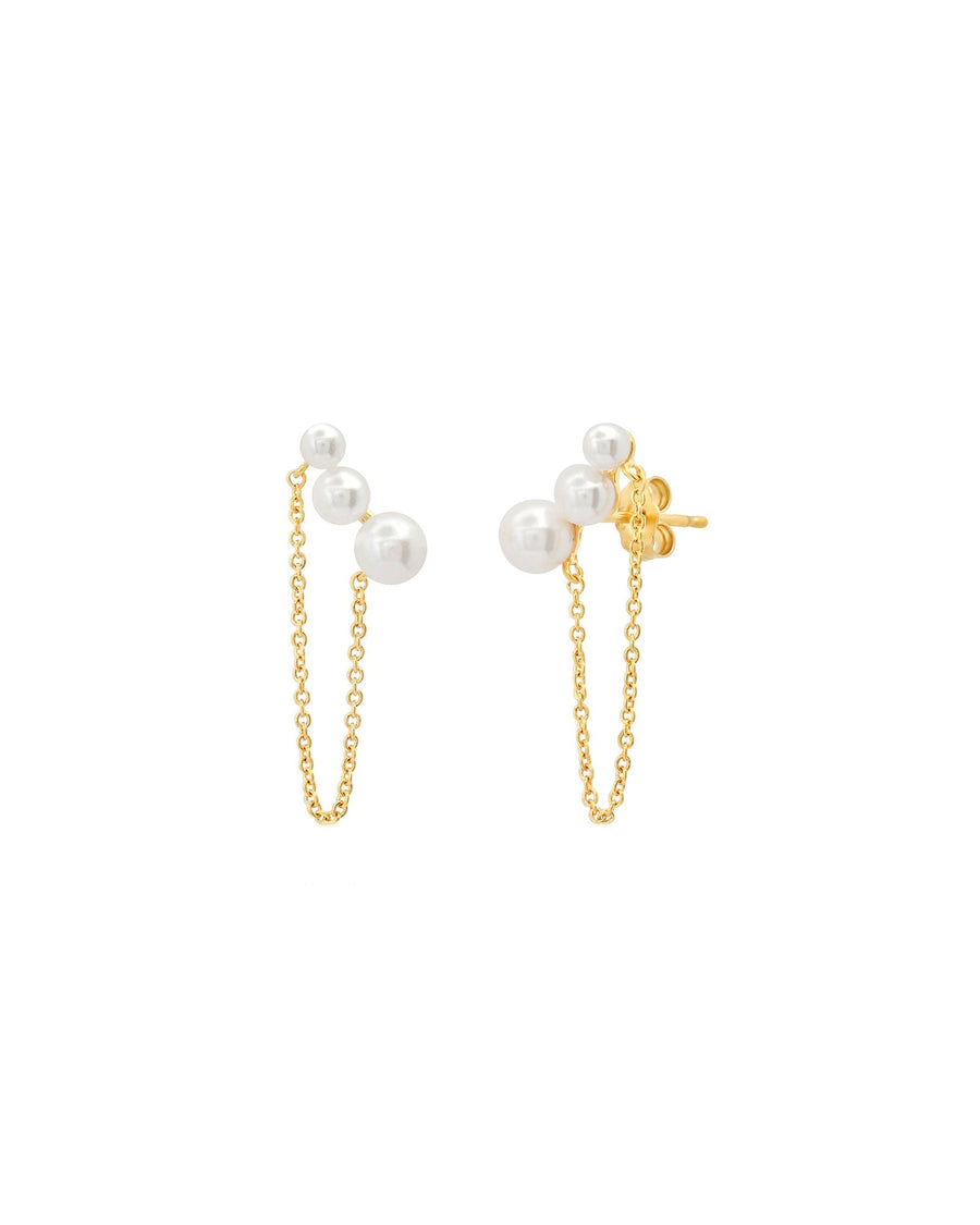 Tai-Pearl + Chain Studs-Earrings-Gold Plated, White Pearls-Blue Ruby Jewellery-Vancouver Canada