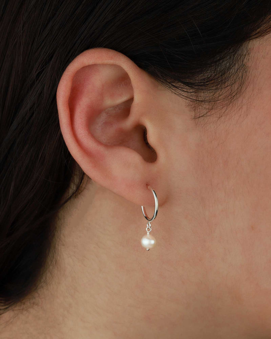 Tashi-Pearl Charm Hoops-Earrings-Sterling Silver, Freshwater Pearl-Blue Ruby Jewellery-Vancouver Canada