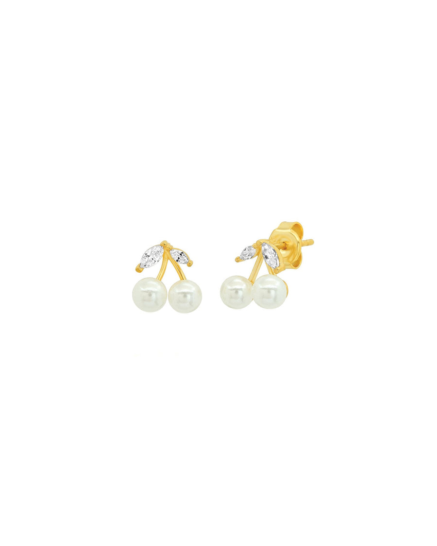 Tai-Pearl + Cz Cherry Studs-Earrings-12kt Gold Vermeil, Cubic Zirconia-Blue Ruby Jewellery-Vancouver Canada