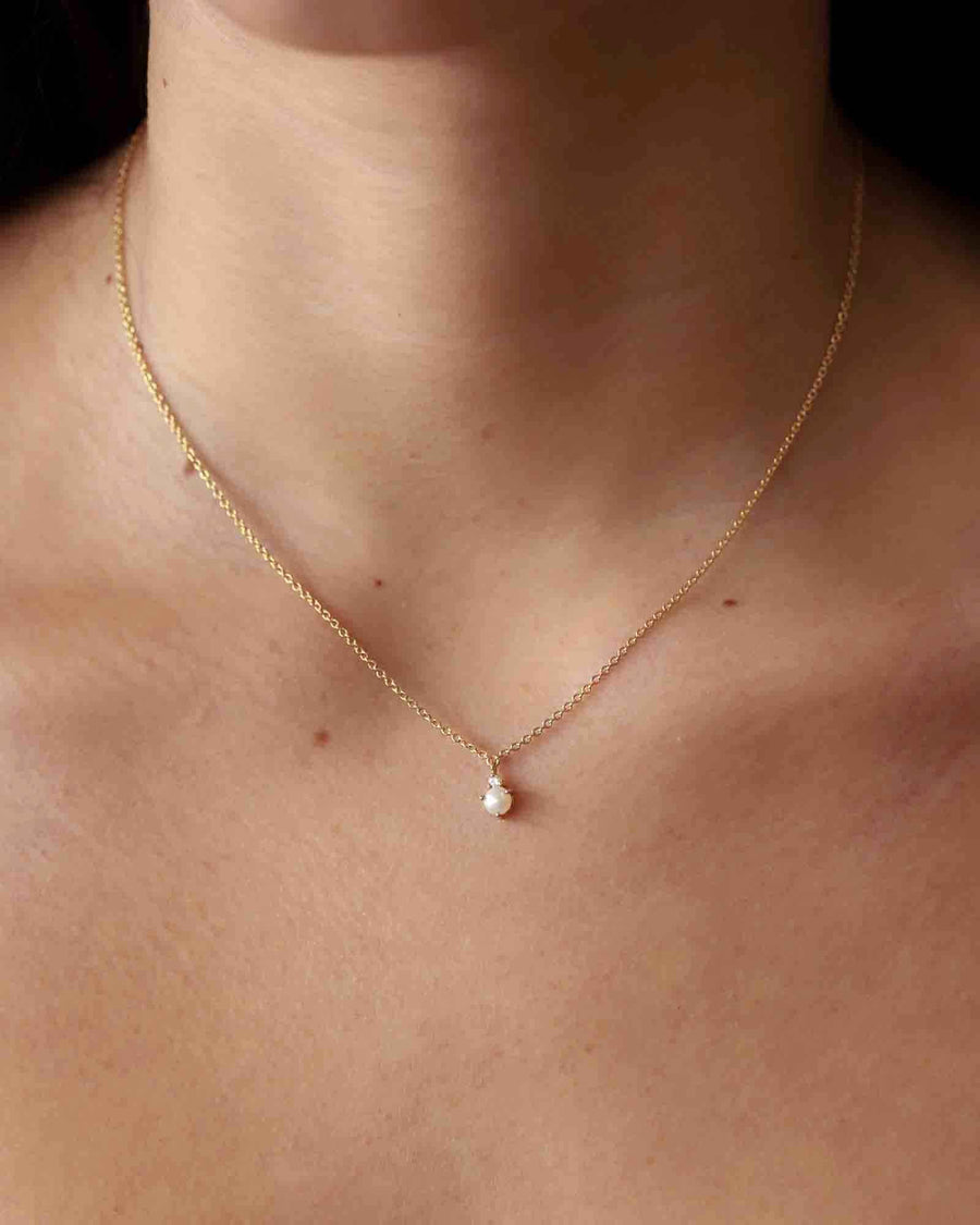 Tashi-Pearl + CZ Necklace-Necklaces-14k Gold Vermeil, Freshwater Pearl, Cubic Zirconia-Blue Ruby Jewellery-Vancouver Canada