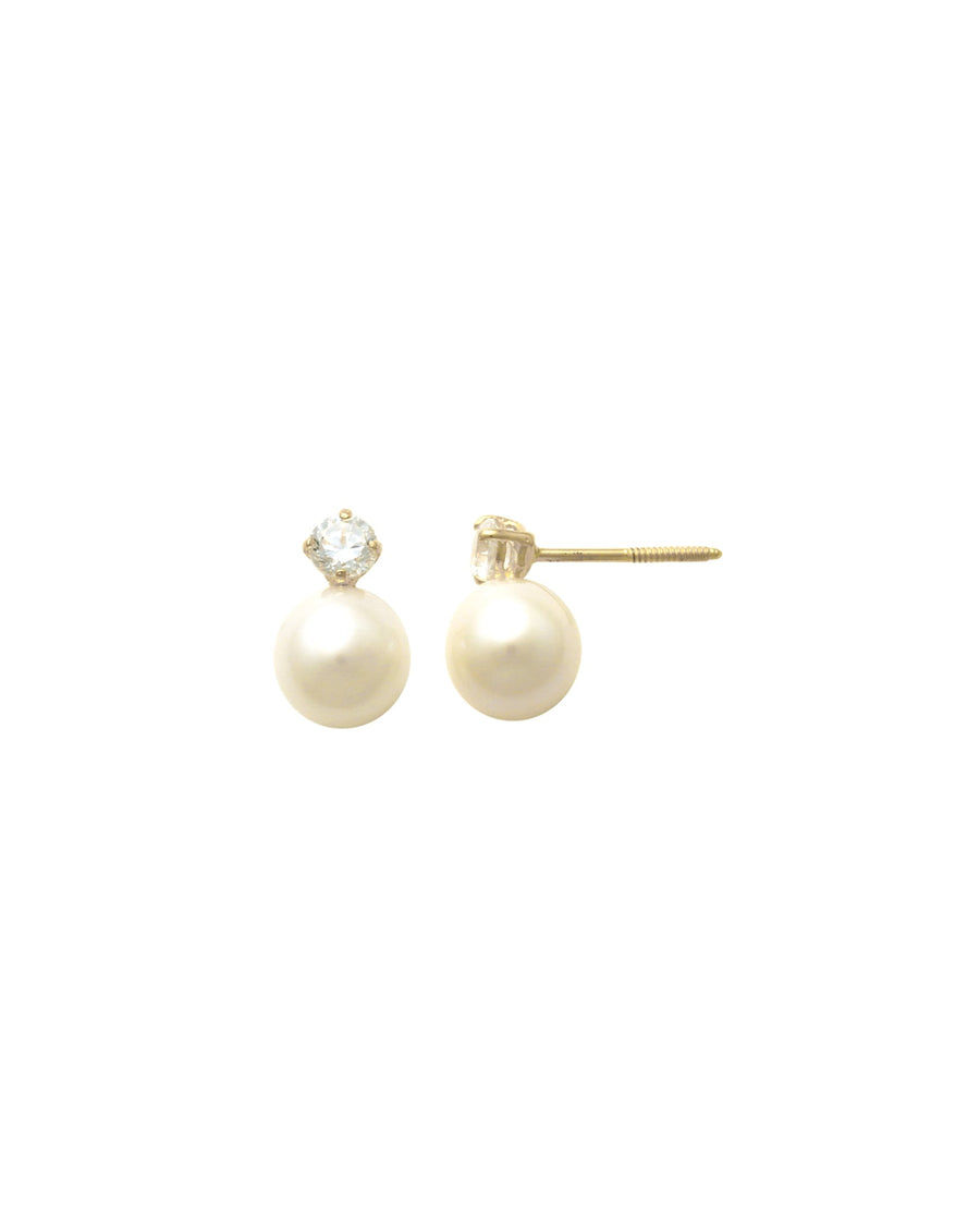 Valley of the Fine-Pearl + CZ Stud I 6mm-Earrings-10k Yellow Gold, White Pearl-Blue Ruby Jewellery-Vancouver Canada