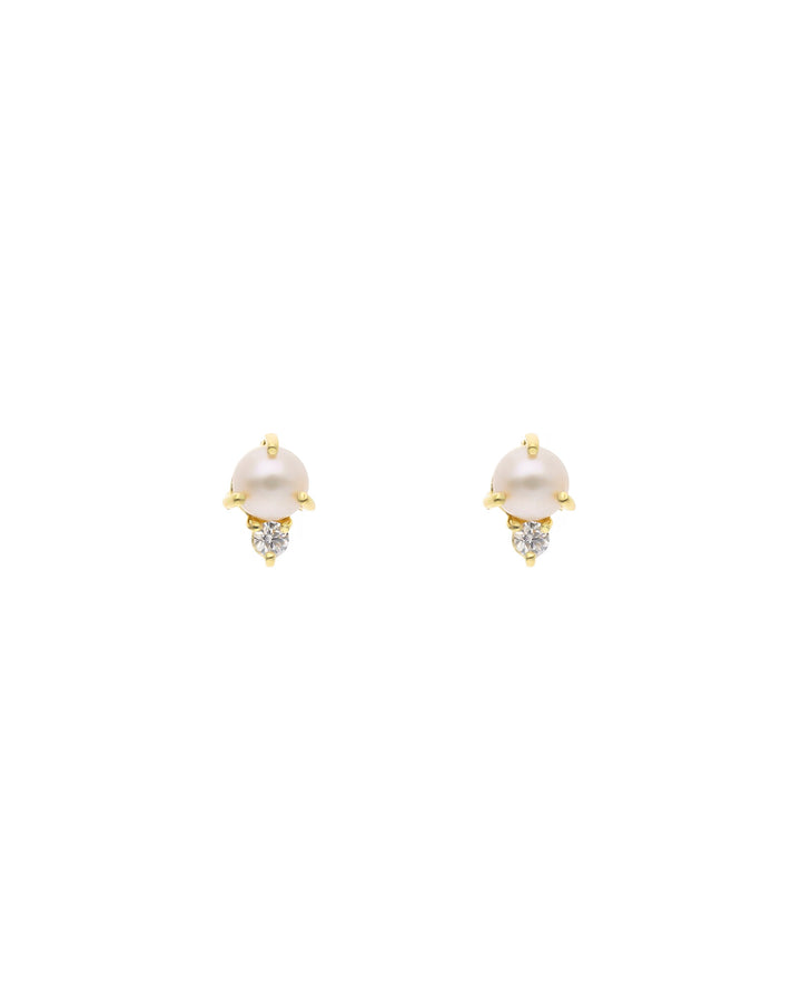 Tashi-Pearl + CZ Studs-Earrings-14k Gold Vermeil, Freshwater Pearl, Cubic Zirconia-Blue Ruby Jewellery-Vancouver Canada