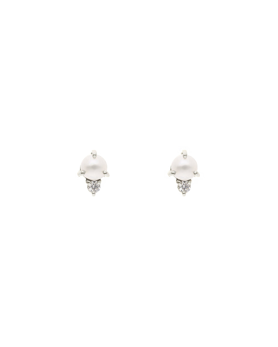 Tashi-Pearl + CZ Studs-Earrings-Sterling Silver, Freshwater Pearl, Cubic Zirconia-Blue Ruby Jewellery-Vancouver Canada