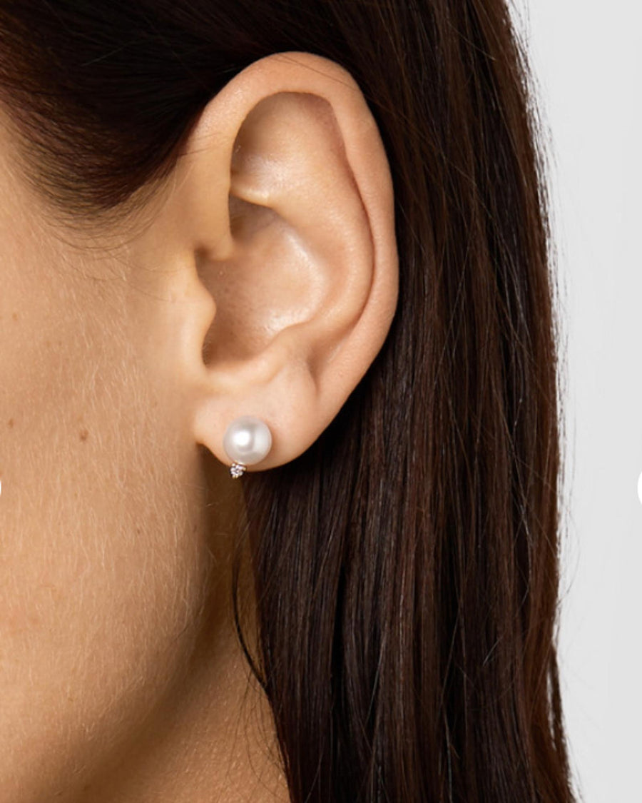 Mizuki-Pearl + Diamond Studs-Earrings-14k Yellow Gold, Freshwater Pearl, Diamond-Blue Ruby Jewellery-Vancouver Canada