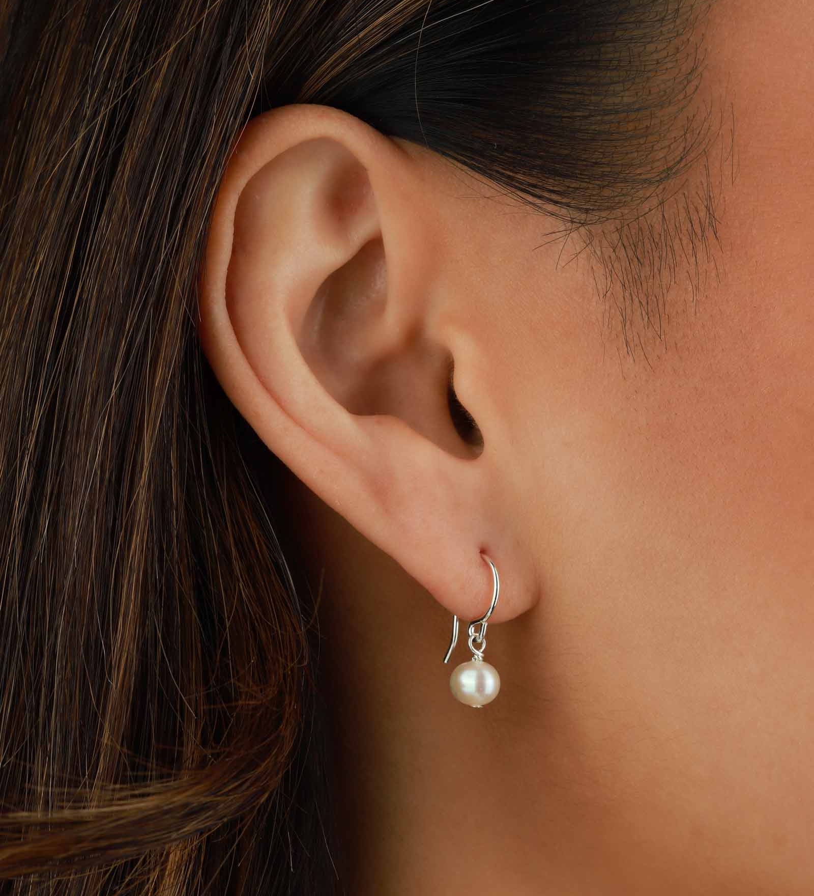 Poppy Rose-Pearl Drop Hooks-Earrings-Sterling Silver, Freshwater Pearl-Blue Ruby Jewellery-Vancouver Canada