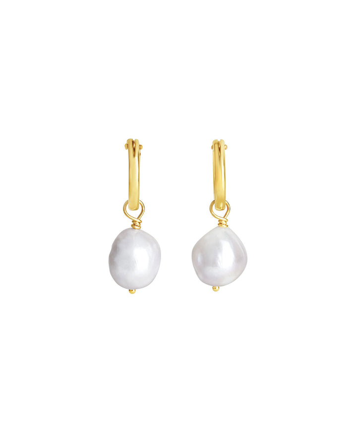 Poppy Rose-Pearl Drop Hoops-Earrings-14k Gold Filled, White Pearl-Blue Ruby Jewellery-Vancouver Canada